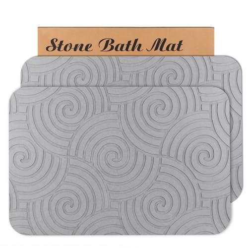 2 Pack Stone Bath Mat Diatomaceous Earth Shower Mat Non-Slip Super Absorbent Quick Drying Diatomite Stone Mats for Bathroom Floor Kitchen (Light Grey, 24x15) - color: Light Grey Circle