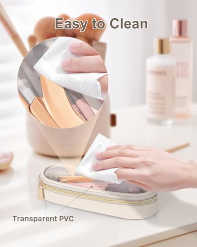 Soimeat Clear Travel Makeup Brush Holder, Leather Makeup Brush Toiletry Bag, Portable Cosmetic Brush Case, Transparent Waterproof Makeup Brush Storage Bag, White, Large - color: White, size: Large