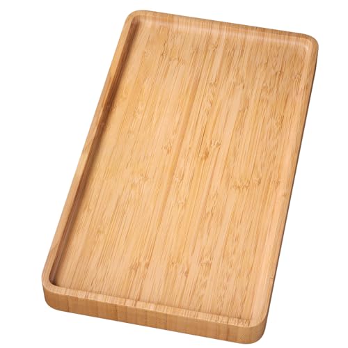 VERTORGAN Bamboo Serving Tray,13.8x7.9 Inch Decorative Trays Platter for Coffee Table,Living Room,Bar,Party,Mini Charcuterie Boards Cheese Board,Home Decor（Natural） - color: Natural, size: 13.7" x 7.8" x 0.8"