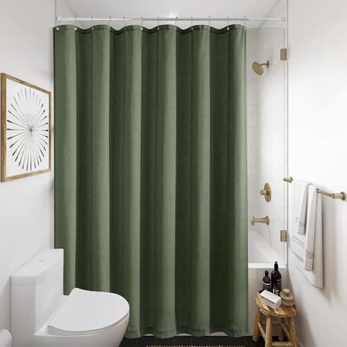 Olive Green Shower Curtain for Bathroom Water Repellent 72x75 Inch | Linen Textured, Boho Farmhouse Vintage Rustic Country, Shower Curtains, Fabric Drapes, with Hooks Sets, 75 Inches Long - color: Olive Green, size: 72"W x 75"L (Pack of 1)