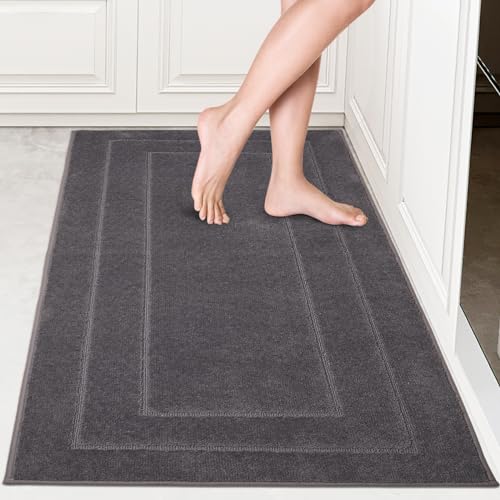PURRUGS Machine Washable Kitchen Rug 32" x 47", Non-Slip/Skid Kitchen Runner Rugs & Floor Mats, Super Absorbent Soft Standing Mats for Kitchen, Sink & Laundry, Grey - color: Grey, size: 32" X 47"