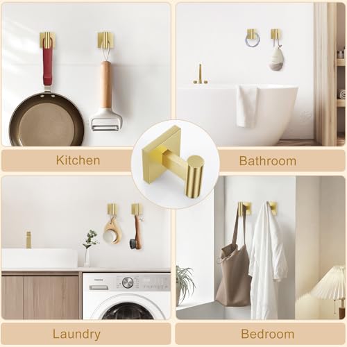 Lairuier 5 Pieces Bathroom Hardware Set Brushed Gold Towel Bar Set Includes 23.6” Towel Bar, Towel Ring Holder, Toilet Paper Holder and Two Towel Hooks, Bathroom Accessories Set SUS304 Wall Mounted - color: Brushed Gold, size: 5 Pieces - Double Base
