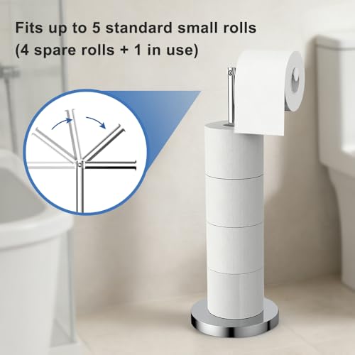 Free Standing Toilet Paper Rack, SUS304 180 Degree Rotatable Tissue Holder with Shelf, Polished Chrome Bathroom Storage Toilet Roll Stand - color: Polished Chrome