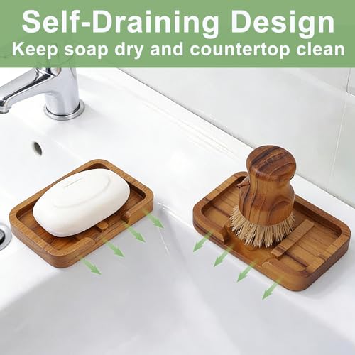 HTB 2 Pack Self Draining Soap Dish Teak Wood Keep Soap Dry | Wooden Soap Holder,Sponge Holder for Kitchen,Soap Saver for Shower, Bathroom, Sink, Bathtub,Kitchen and Countertop - color: 2pcs