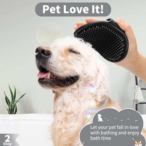 Comotech 6PCS Dog Bath Brush & Dog Toothbrush | Adjustable Handle Shampoo Brush & Scrubber for Short & Long Haired Dogs & Cats | Effectively Solve Odor & Stain Removal Problems (Black Gray Blue) - color: Black Gray Blue