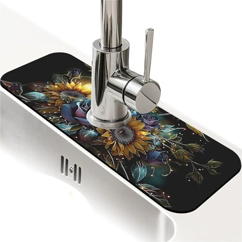 Faucet Fast Absorbent Pad - Roses Sunflowers , Suitable For Kitchen, Bathroom, Island And Other Scenes - color: Roses sunflowers