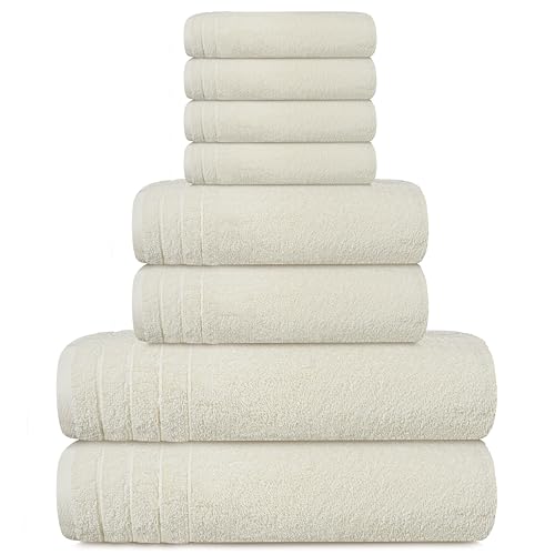 Tens Towels Pack of 8 Towels Set, 2 Extra Large Bath, 2 Hand, 4 Washcloths, 100% Cotton, Lighter Weight, Quicker to Dry, Super Absorbent, Perfect for Bathroom, Cream - color: Cream