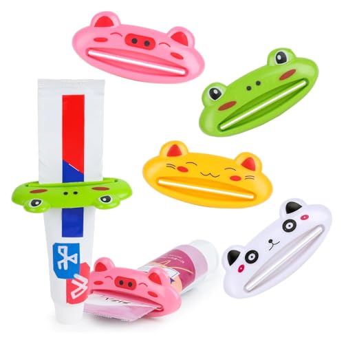 LOVEINUSA Cute Toothpaste Dispenser for Kids, 4 PCS | Cartoon Animal Tooth Paste Tube Squeezer Roller for Kid, Toothpaste Facial Cleanser Creams - color: Multi