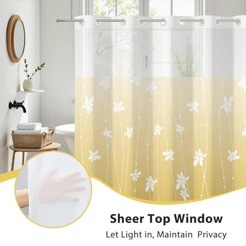 No Hook Shower Curtain with Snap-in Liner, Yellow Ombre Bathroom Shower Curtains with Liner Set, Waterproof & Washable, Mesh Top Window, 71" W x 86" L - color: 02 Ombre - Yellow, size: 71"W x 86"L (Pack of 1)