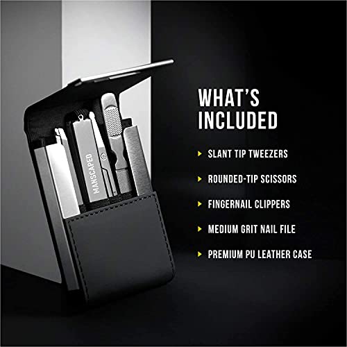 MANSCAPED® Shears 2.0 Tempered Stainless Steel Men's Nail Kit, Fingernail Clippers, Safety Scissors, Tweezers and Nail File, Travel Manicure Pedicure Set, 4-Piece Luxury Grooming Kit with Compact Case - size: The Shears 2.0