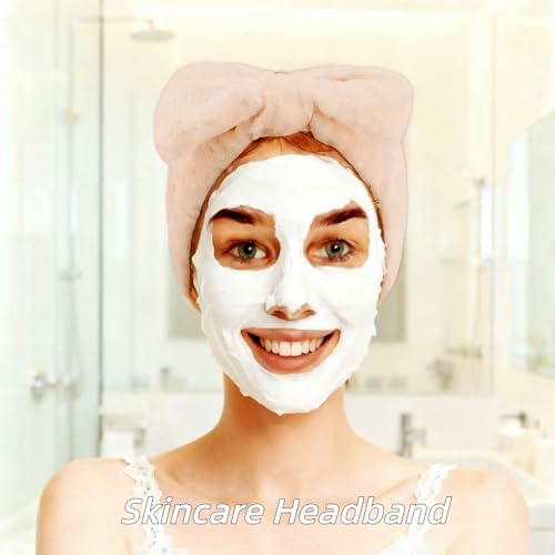 7 Pcs Spa Set, Facial Headband and Wristband Set, Skincare Accessories, College Style Girl Idea Gifts, Hair Accessories for Women and Girls (Khaki) - color: Khaki