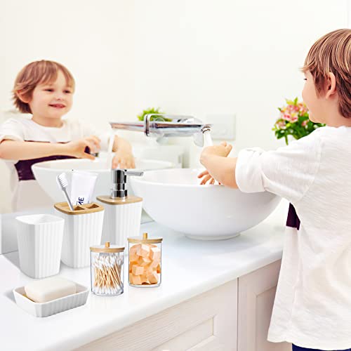 XLHOMO Bathroom Accessory Set, 9-Piece White Bathroom Set with Trash Can, Tray, Soap Dispenser, Toothbrush Holder, Toothbrush Cup, Soap Dish, Toilet Brush and Q-tip Holders for Bathroom/Housewarming - color: White, size: Hollow Cover Bathroom Set
