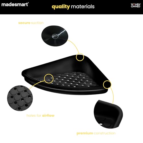 madesmart Bathtub Corner Shelf, Suction Cup Bath Organizer for Shampoo, Soap, Razors & Shower Accessories, Non Slip Bathroom Storage Tray with Drainage Holes, Carbon - color: Carbon
