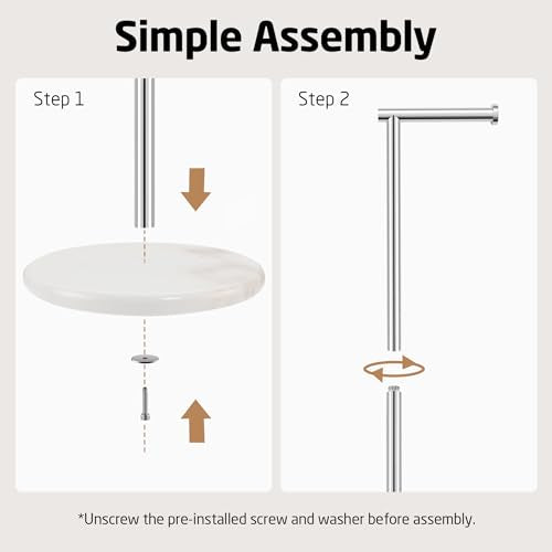 KES Toilet Paper Holder Stand, Freestanding Toilet Paper Roll Holder with Modern Natural Marble Base, White Freestanding Toilet Tissue Holder SUS304 Stainless Steel Brushed Finish BPH284S1-2 - color: Brushed Steel, size: 20.6"H