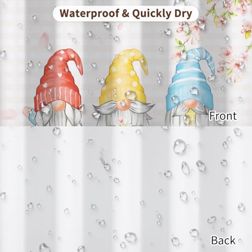 Fabric Shower Curtain with Hooks, Waterproof & Washable & Polyester, Spring Pink Gnome Cherry Floral Shower Curtains for Bathroom, Funny Cute Anime Rusitc Bathroom Curtain, House Gift, 71x74 Inch - color: Spring Cherry Floral Gnomes