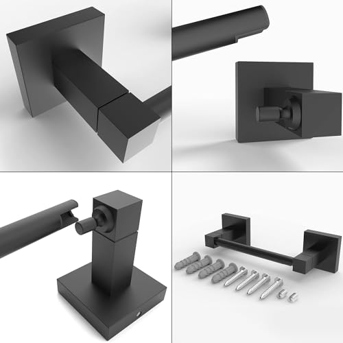 Ruacq Toilet Paper Holder 2 Pack Matte Black Double Post Pivoting Square Tissue Holders Roll Holder Hangers Toilet Paper Stand Stainless Steel and Zinc Alloy Modern Wall Mounted - color: Matte Black, size: Square-2pcs