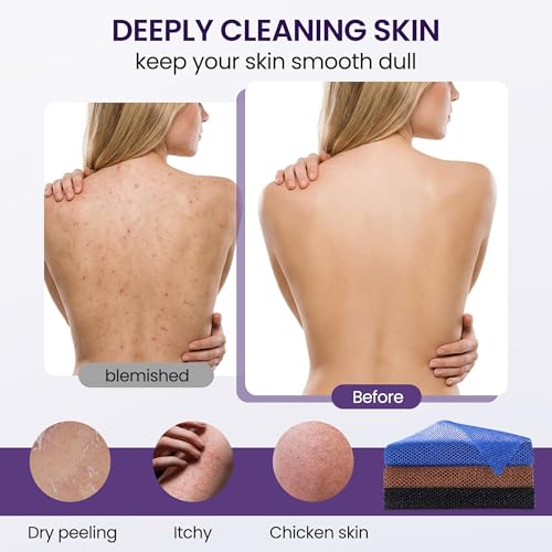 African Bath Sponge African Net Long Net Bath Sponge Exfoliating Shower Body Scrubber Back Scrubber Skin Smoother,Great for Daily Use (Black,Blue,Coffee) 3 Pack - color: Black,blue,coffee