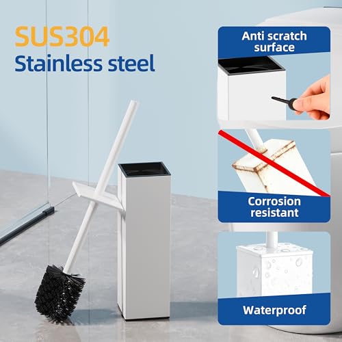 RUACQ Toilet Brush and Holder Set 2pcs,Square Toilet Bowl Brush for Bathroom with 304 Stainless Steel Handle Toilet Cleaner Brush with Durable Scrubbing Bristles,Splash-Proof (White) - color: White, size: 2 packs