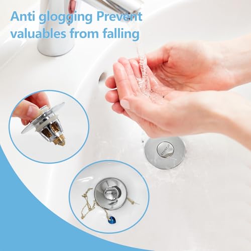 QYHNYJF Bathroom Sink Stopper with Hair Catcher – Universal Pop-Up Drain Strainer for 1.1–1.5 inch US Standard Sink Drain Holes, Includes 3 Sets of Silicone Gaskets - color: Gaskets * 2 Sets