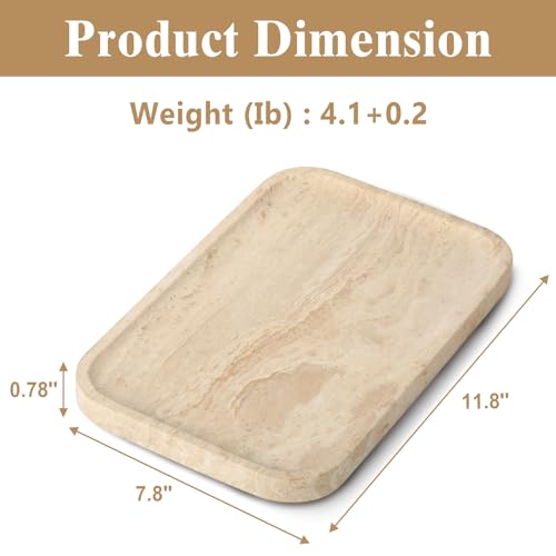 Natural Travertine Vanity Tray - Decorative Stone Marble Tray for Bathroom Countertop, Elegant Organizer for Home Decor, Jewelry, Candle, Makeup, Kitchen and Dresser Decor - color: Rectangle Beige, size: 11.8" x 7.9" x 0.8"