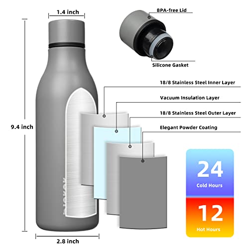 BJPKPK Insulated Water Bottles, 18 oz Stainless Steel Metal Water Bottle with Strap, BPA Free Leak Proof Jugs, Mugs, Flasks, Reusable Thermal Flasks for Sports & Travel, Grey - color: Gray, size: 18 Ounces, style: 18oz