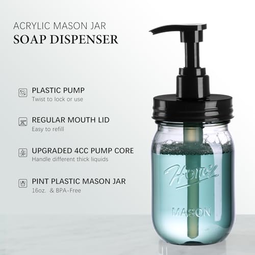 Amolliar Plastic Mason Jar Soap Dispenser with Pump Lid,16OZ Refillable Hand Soap Dispenser Set with Cute Lables, Farmhouse Decor for Kitchen Bathroom, Liquid Soap, Dish Soap (2 Pack, Black) - color: Black Jar + Black Pump