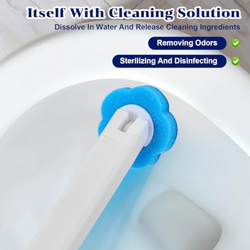 2 Pack Disposable Toilet Brush and Holder Set, Extended Handle Toilet Bowl Cleaner Wand with 48 Refills Replacement Heads Pads Bathroom Maintenance Bathtub Stick Cleaning System Starter Kit