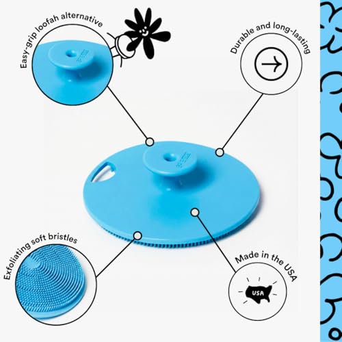 Boie USA Body Scrubber with Handle - Hygienic, Exfoliating Loofah Alternative - Feels Like Silicone Scrubber Gentle on Sensitive Skin, Hypoallergenic, BPA & Latex-Free, Made in the USA (Blue) - color: Blue