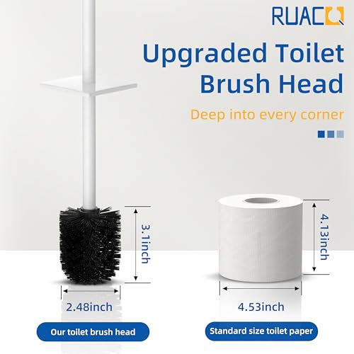 RUACQ Toilet Brush and Holder Set,Square Toilet Bowl Brush for Bathroom with 304 Stainless Steel Handle Toilet Cleaner Brush with Durable Scrubbing Bristles,Splash-Proof (White) - color: White, size: 1 pack