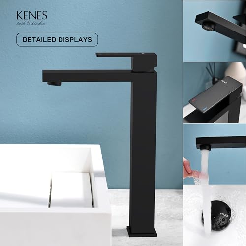 KENES Matte Black Bathroom Faucet Single Handle Tall Vessel Sink Faucet Vanity Bathroom Faucet Basin Mixer Tap with Water Supply Hose and Pop Up Sink Drain, LJ-9031A-2 - color: Matte Black, size: Tall