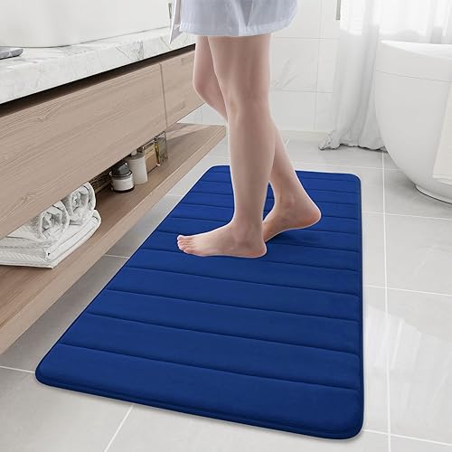 Buganda Memory Foam Bath Mat, 47" x 20", Ultra Soft Bathroom Rugs, Water Absorbent and Machine Washable Bath Rug Runner for Bathroom, Shower, and Tub, Navy Blue - color: Navy Blue, size: 47" X 20"