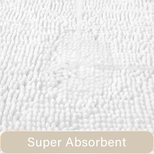 LOCHAS Bathroom Rugs Sets 2 Piece, Soft Non Slip Bath Mat Set, 20''x20'' U-Shaped Toilet Rug and 34''x21'' White Bath Rugs, Washable Absorbent Chenille Toilet Rug Set for Bathroom, Shower, Sink - color: White