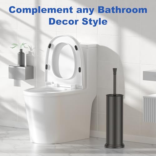 Toilet Brush and Holder Set：304 Stainless Steel Heavy Duty Toilet Bowl Brush，Removable Inner Bowl and Splash Protection，Bathroom Toilet Brush-Dense Bristles for Through Cleaning - color: Pewter