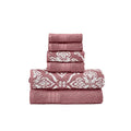 Modern Threads Amaris 6-Piece Reversible Yarn Dyed Jacquard Towel Set - Bath Towels, Hand Towels, & Washcloths - Super Absorbent & Quick Dry - 100% Combed Cotton, Rosewood - color: Rosewood, style: Bohemian