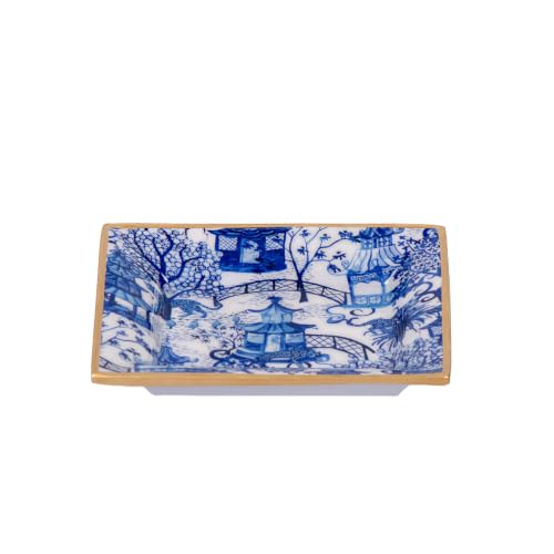 Jaye's Studio Garden Party White and Blue Enameled Rectangle Catch All Tray, Jewelry Tray for Bathroom, Vanity - Decorative Landry Tray - color: Chinoiserie 5"