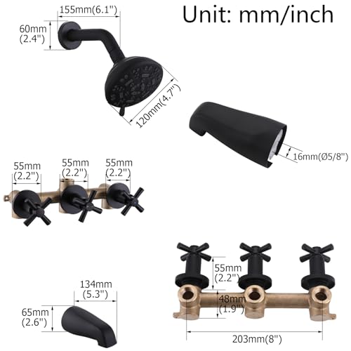 3 Handles Shower Faucet Set with Tub Spout Bathtub Shower Faucets Combo Set Shower System Complete Tub and Shower Trim Kit Shower Fixtures Matte Black - color: Matte Black, style: 3 Handles