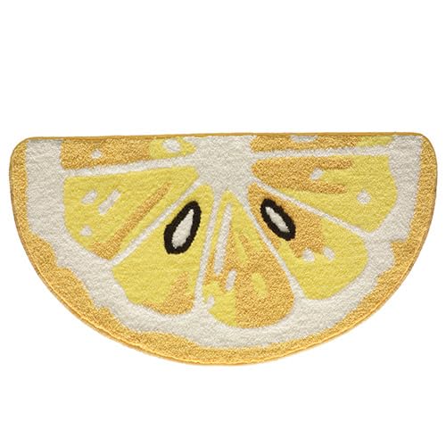 DEXI Cute Bathroom Rugs Half Round, Funny Fruits Absorbent Bath Mat Non Slip Washable, Extra Soft Plush Microfiber Bathmat for Shower Floor, Tub, Sink, Bedroom, 43x24, Lemon - color: Lemon Yellow-large