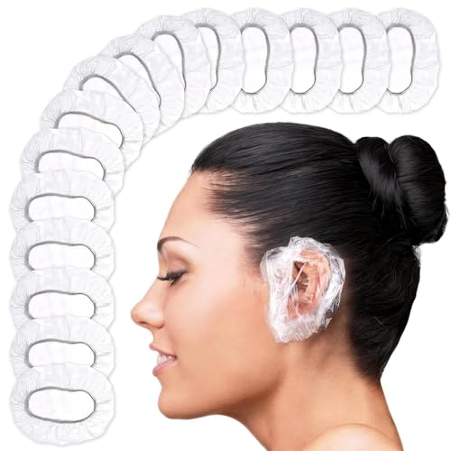 200 Pcs Disposable Ear Covers for Shower, Baths, and Hair Coloring | Lightweight Shower Ear Covers for Showering, Ears Protect from Splashes, Elastic Band that Stretches Up From 1.97" To 4.6"