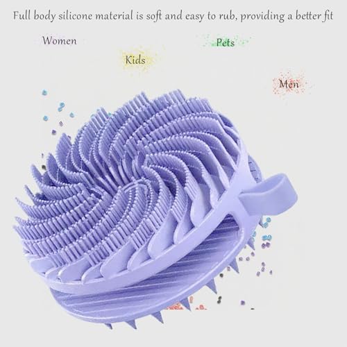 Douji Double-Sided Silicone Body Scrubber Shower Bath Brush, Handheld Cleansing Skin Brush for Sensitive Kids Women Men All Kinds of Skin（Purple） - size: Purple