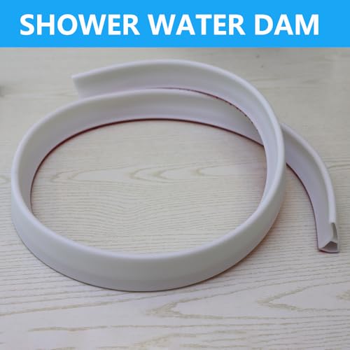 KRUI Collapsible Shower Threshold Water Dam, 39 In, Self Adhesive Shower Edge Water Barrier Stopper, Shower Water Blocker Retention System, Dry and Wet Separation for Bathroom Kitchen Countertop Sink - color: White, style: [39in] +Free installation tools