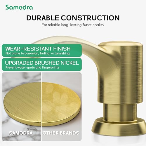 SAMODRA Built in Kitchen Sink Soap Dispenser (Brushed Gold) with 12 oz Large PET Lotion Bottle, Refill from Top - color: Gold Brushed, style: 12 oz Bottle
