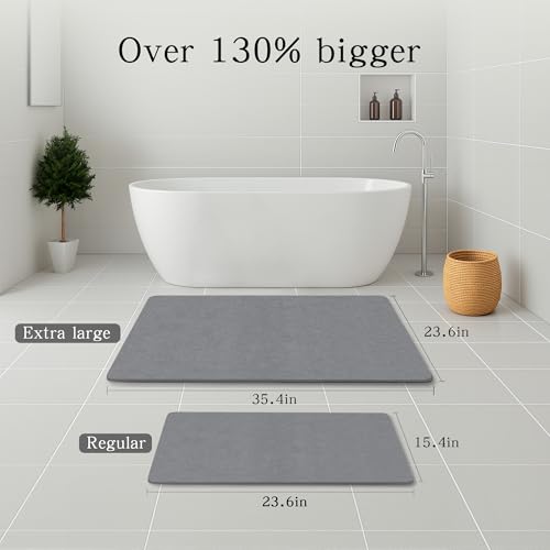 THMINS Extra Large Stone Bath Mat, 36''x24'' Non-Slip Diatomaceous Earth Stone Bath Mat, Super Absorbent Quick Drying for Bathroom, Easy to Clean - color: Grey, size: 35.4x23.6''