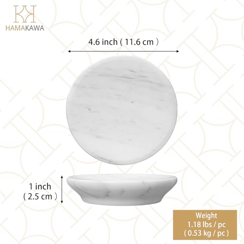 Natural Marble Soap Dish, Round White Jewelry Dish 4.5 Inch, Limestone Shower Soap Holder, Modern Stone Sponge Holder with Beveled Edge, Bar Soap Saver Tray for Bathroom, Kitchen - color: Volakas 4.5-in Circ Beveled