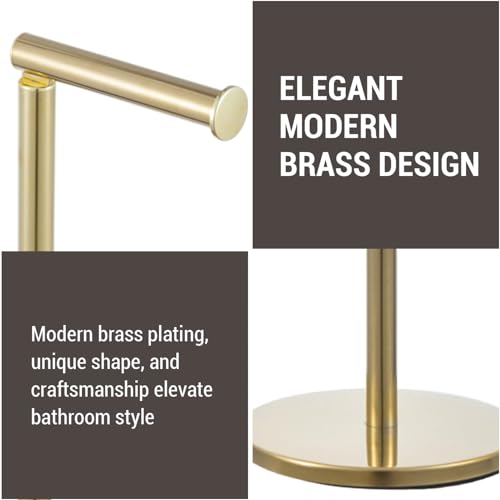 MyGift Modern Brass Tone Metallic Plated Floor Standing Toilet Paper Holder Stand with Roll Reserve Storage Holder, Elegant Freestanding Bathroom Toilet Tissue Dispenser - color: Brass