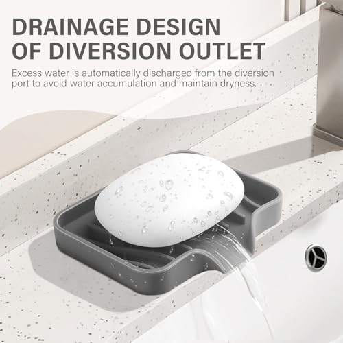Silicone Soap Dish with Drain, SAISN Kitchen Soap Tray for Shower 2 Pack Self Draining Soap Dish Soft Bathroom Soap Holder for Kitchen Sink Flexible Portable Soap Saver, Grey - color: Grey