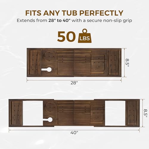Venusmiles Teak Bathtub Tray Caddy, Foldable Bath Tray with Expandable Handles, Wine Glass and Phone Holders, Book Stand, for Home Spa Relaxation, Luxury Bathroom Accessories - Dark Walnut Color - color: Dark Walnut