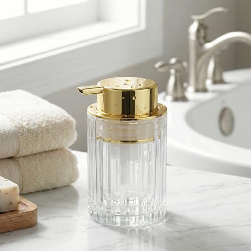 Amolliar Foaming Soap Dispenser, Plastic Pump Clear Glass Soap Dispenser, 8OZ Refillable Hand Soap Dispenser for Bathroom, Kitchen, Shower, Soap Pump Bottle for Liquid or Lotion Dispenser(Gold 2 Pack) - color: Gold