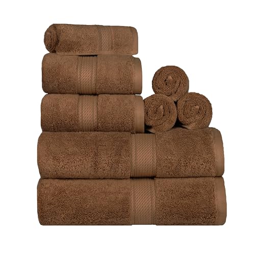 SUPERIOR Egyptian Cotton Ultra Plush & Absorbent, 8 Piece Set, Chocolate | Quick Dry, Soft Luxury Towel Set, Bath Essentials, Guest Bath, Spa, 2 Bath, 2 Hand, 4 Face Towels, Madeline Towels - color: Chocolate, size: 8-Piece Towel Set