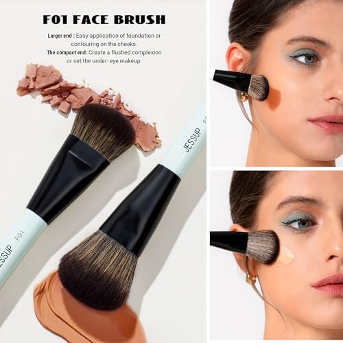 Jessup Makeup Brushes 2pcs Double Sided Foundation Brush Contour Brush Dual Ended Eye Blending Brush, Multi-functional Cosmetic Brush Bright Cyan T502 - style: 2pcs-T502