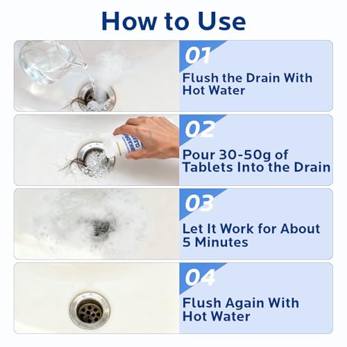 400g Drain Cleaner with 3.0 Upgraded Formula: Fast Sink & Pipe Clog Remover and Powerful Foam Powder Unclogger for Hair, Kitchen & Bathroom Use
